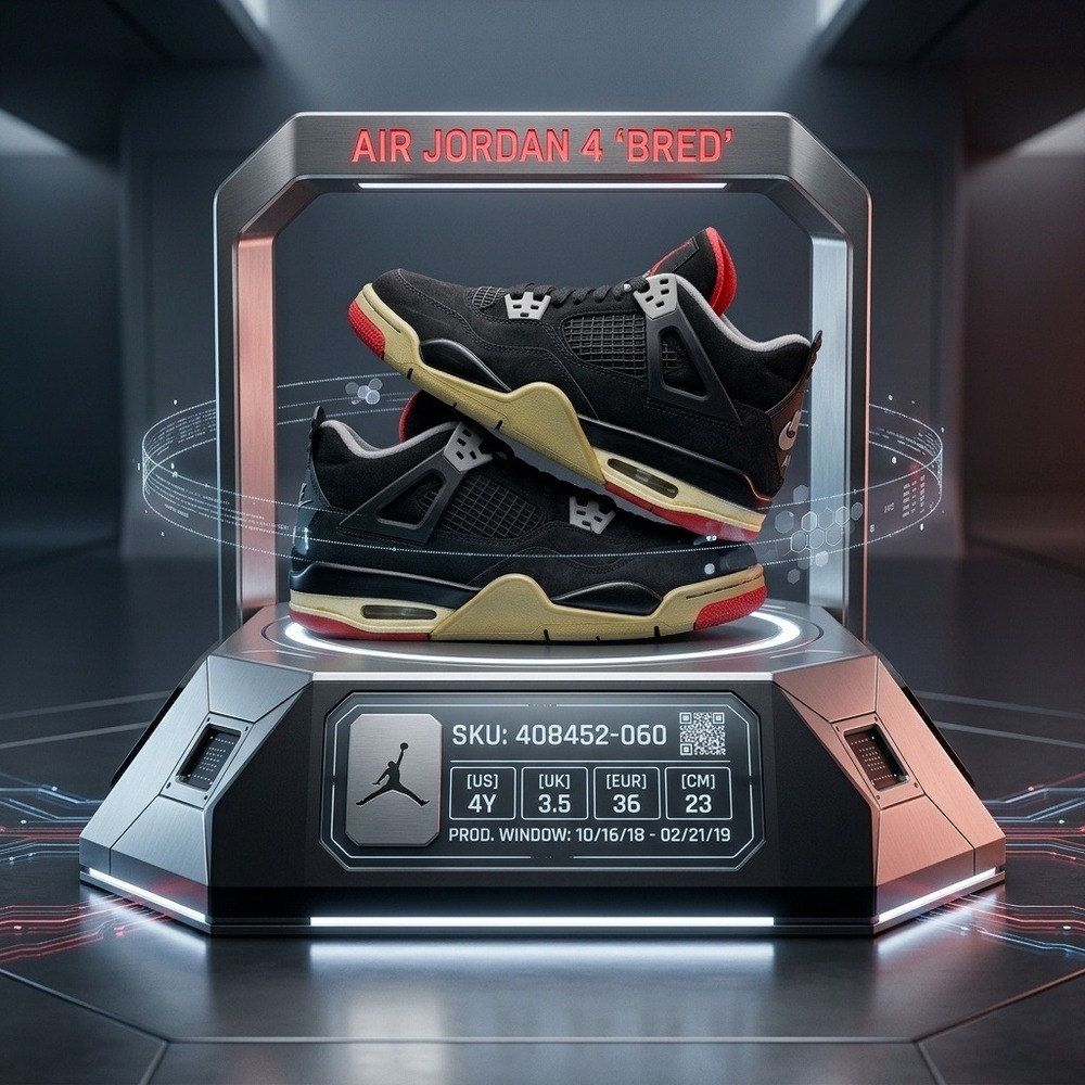 Jordan Air Jordan 4 Retro Bred 2019 408452-060 4Y 5.5W